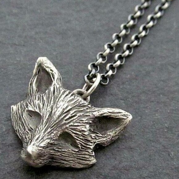 Necklace Sterling Silver Chain 18-inch Fox Oxidized Handcrafted Andree Chenier - Picture 9 of 9